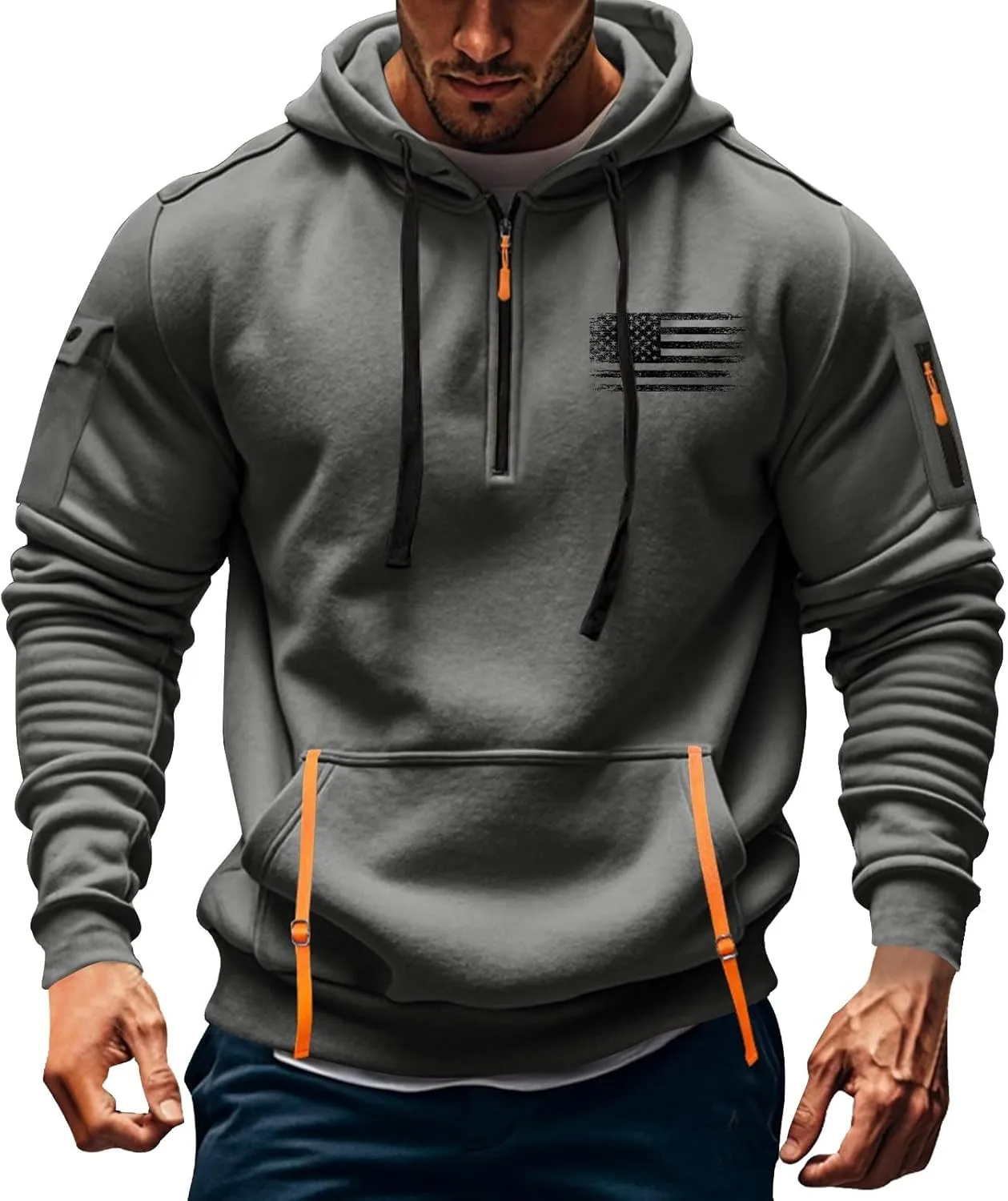 1/4 Zip Pullover Mens Big And Tall Sweater Casual Patriotic Tactical Cargo Long Sleeve Sweatshirt Workout Hoodie Tops
