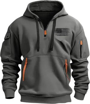1/4 Zip Pullover Mens Big And Tall Sweater Casual Patriotic Tactical Cargo Long Sleeve Sweatshirt Workout Hoodie Tops