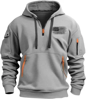 1/4 Zip Pullover Mens Big And Tall Sweater Casual Patriotic Tactical Cargo Long Sleeve Sweatshirt Workout Hoodie Tops