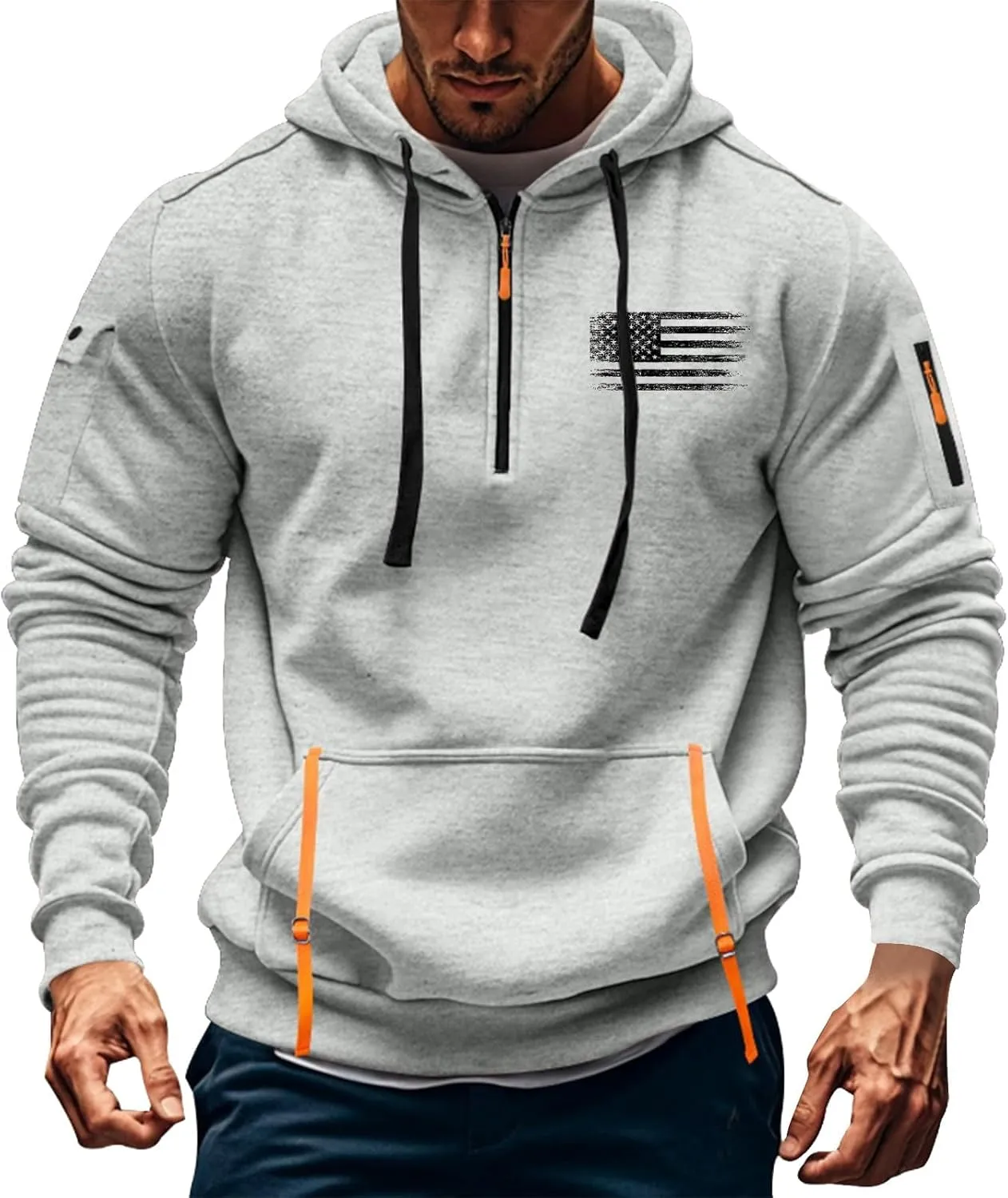 1/4 Zip Pullover Mens Big And Tall Sweater Casual Patriotic Tactical Cargo Long Sleeve Sweatshirt Workout Hoodie Tops