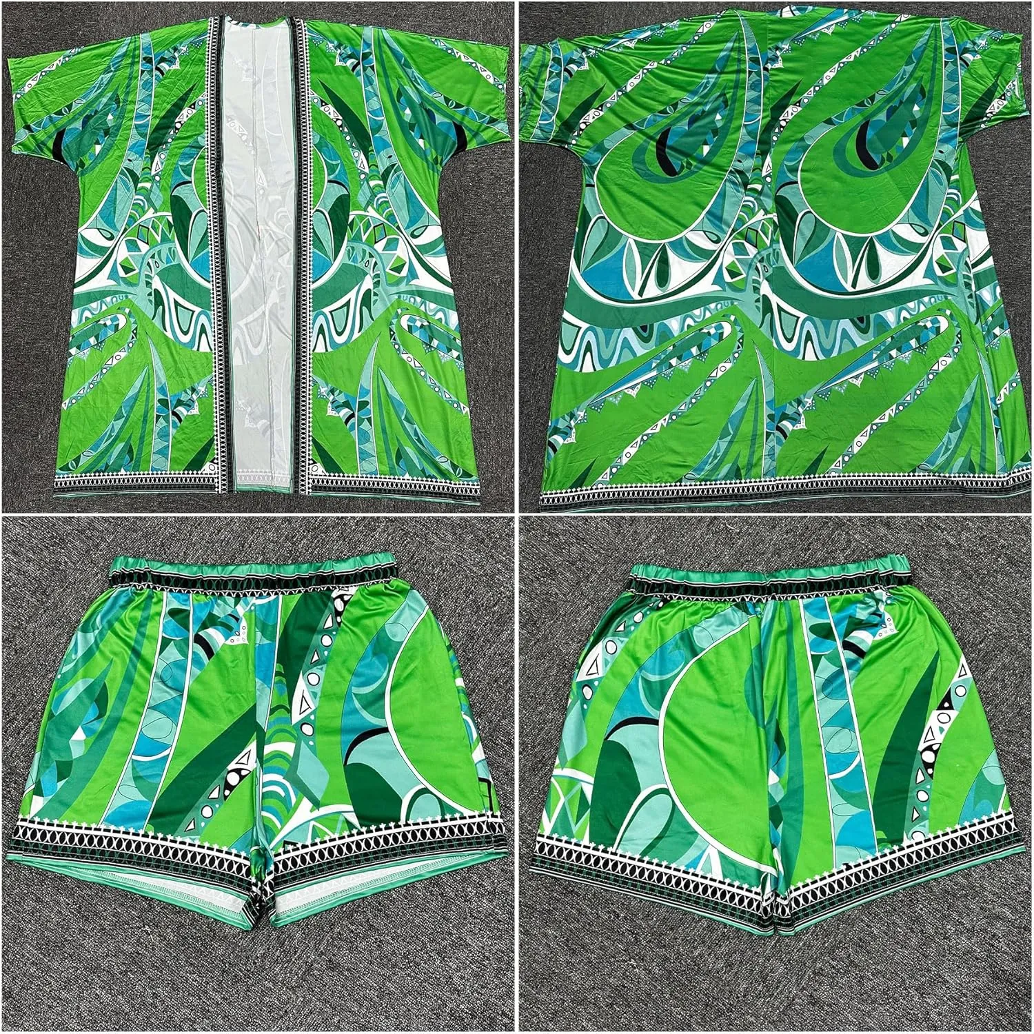 2 Piece Outfits for Women Sexy Beach Cover Up Shorts Set Open Front Long Cardigan