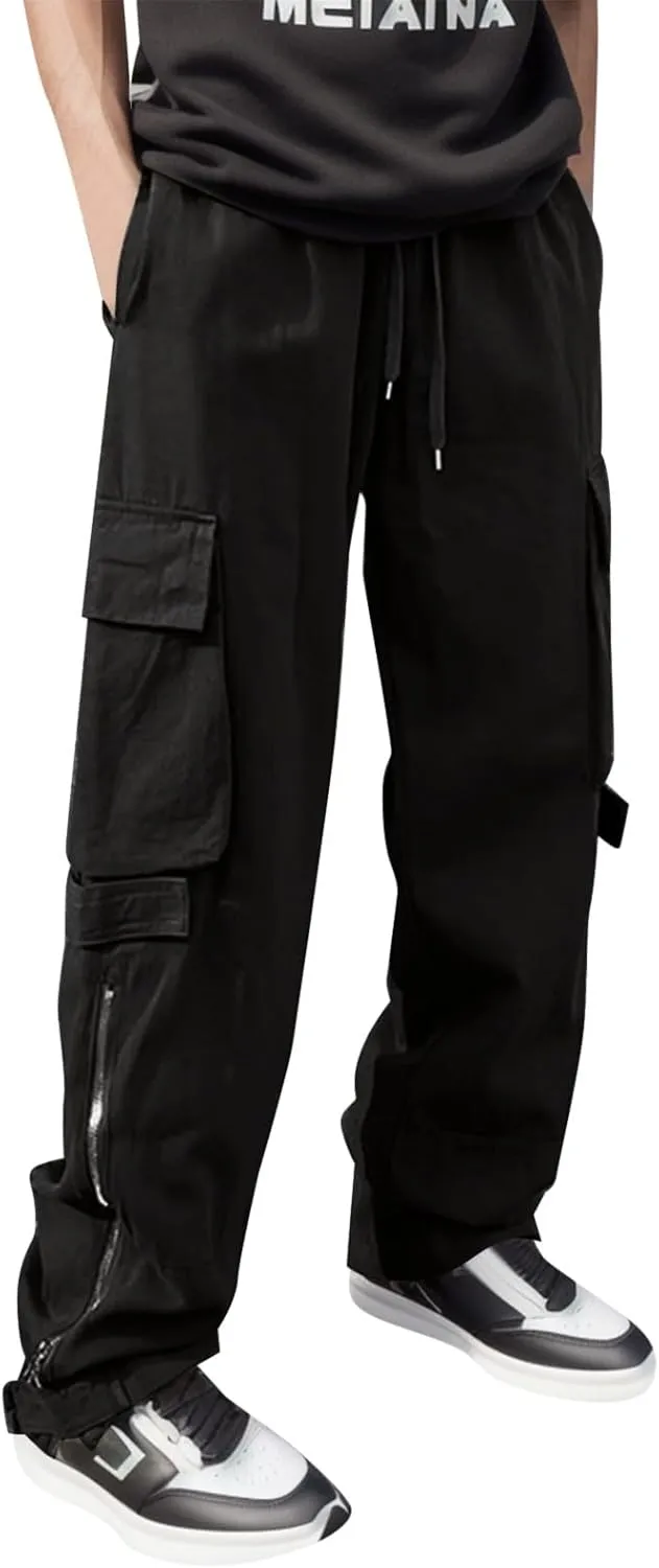 2023 Mens Cargo Pants with Multi Pockets Casual Joggers Hiking Pants Plus Size Loose Straight Sweatpants Stylish Trousers