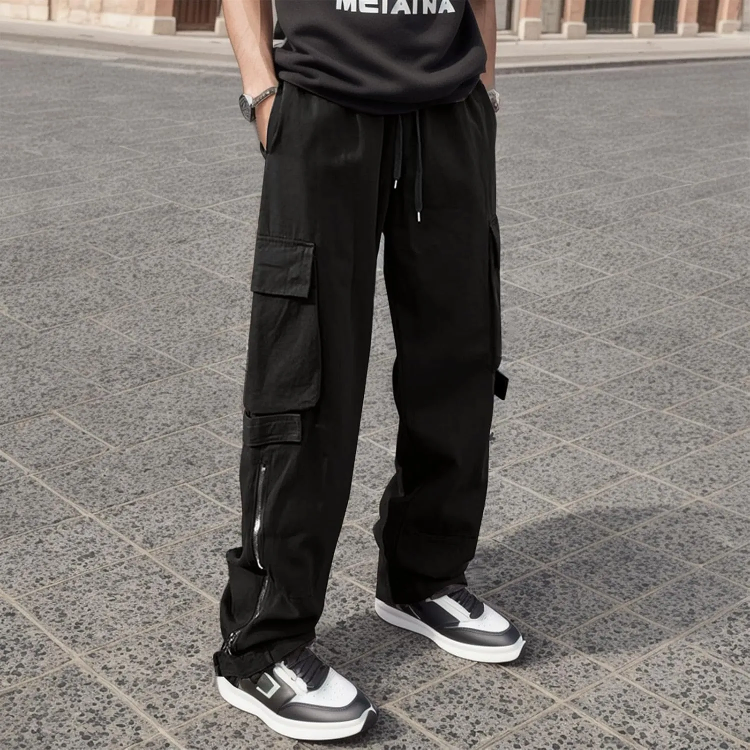 2023 Mens Cargo Pants with Multi Pockets Casual Joggers Hiking Pants Plus Size Loose Straight Sweatpants Stylish Trousers