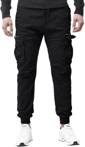 2023 Mens Fashion Cargo Pants Casual Cotton Tapered Trousers Stretch Twill Drawstring Athletic Joggers Sweatpant with Pocket