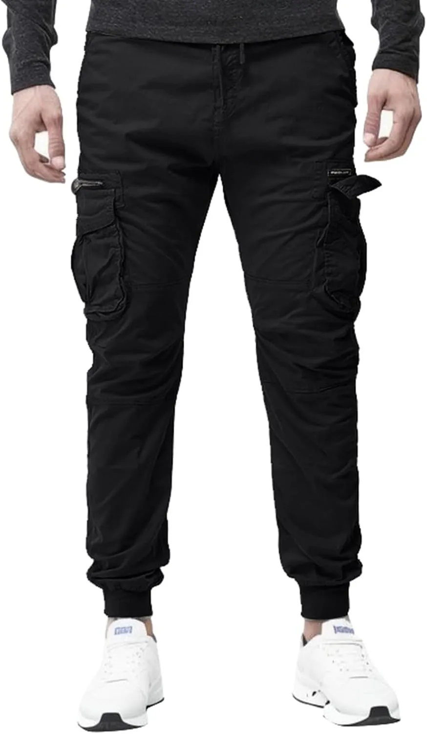 2023 Mens Fashion Cargo Pants Casual Cotton Tapered Trousers Stretch Twill Drawstring Athletic Joggers Sweatpant with Pocket