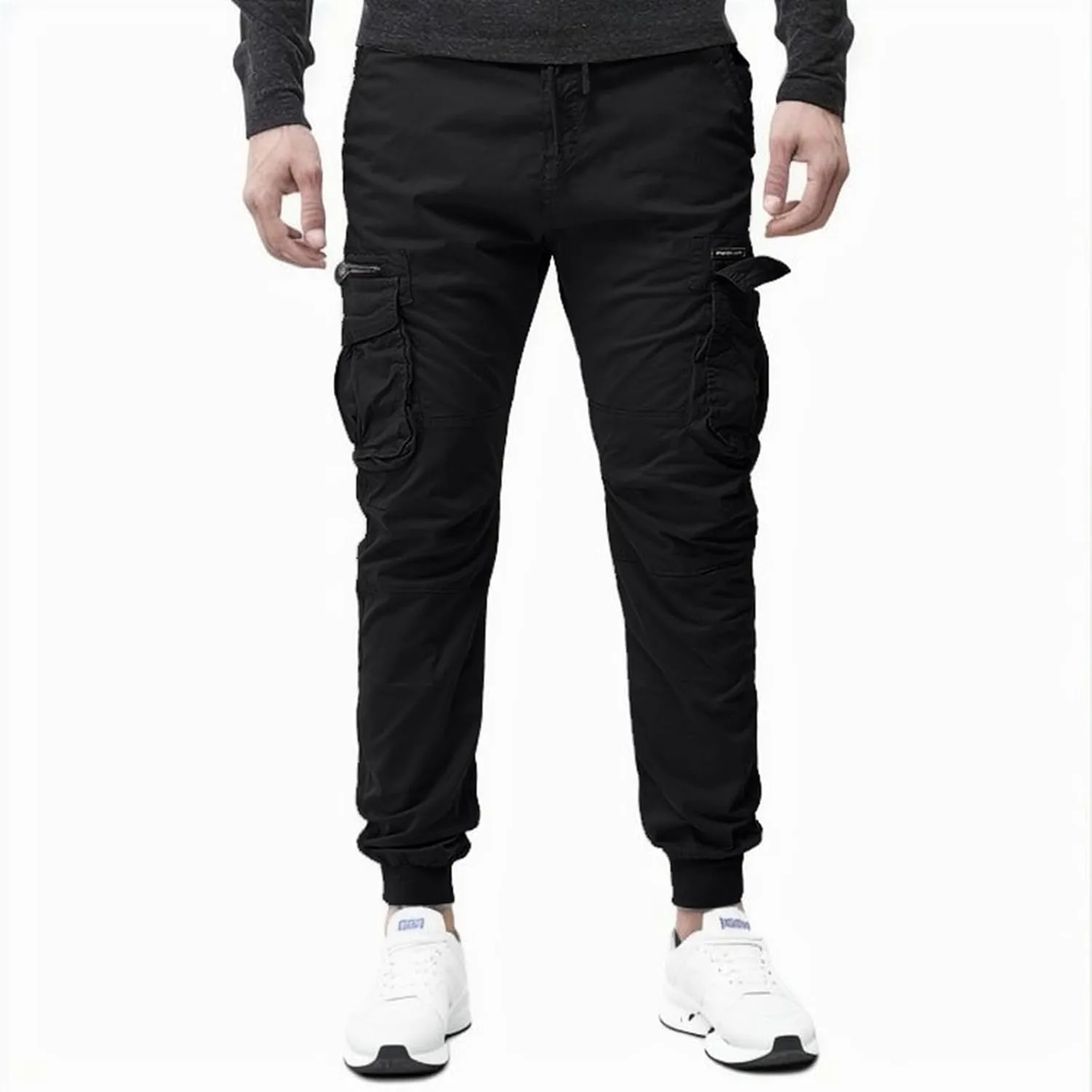 2023 Mens Fashion Cargo Pants Casual Cotton Tapered Trousers Stretch Twill Drawstring Athletic Joggers Sweatpant with Pocket