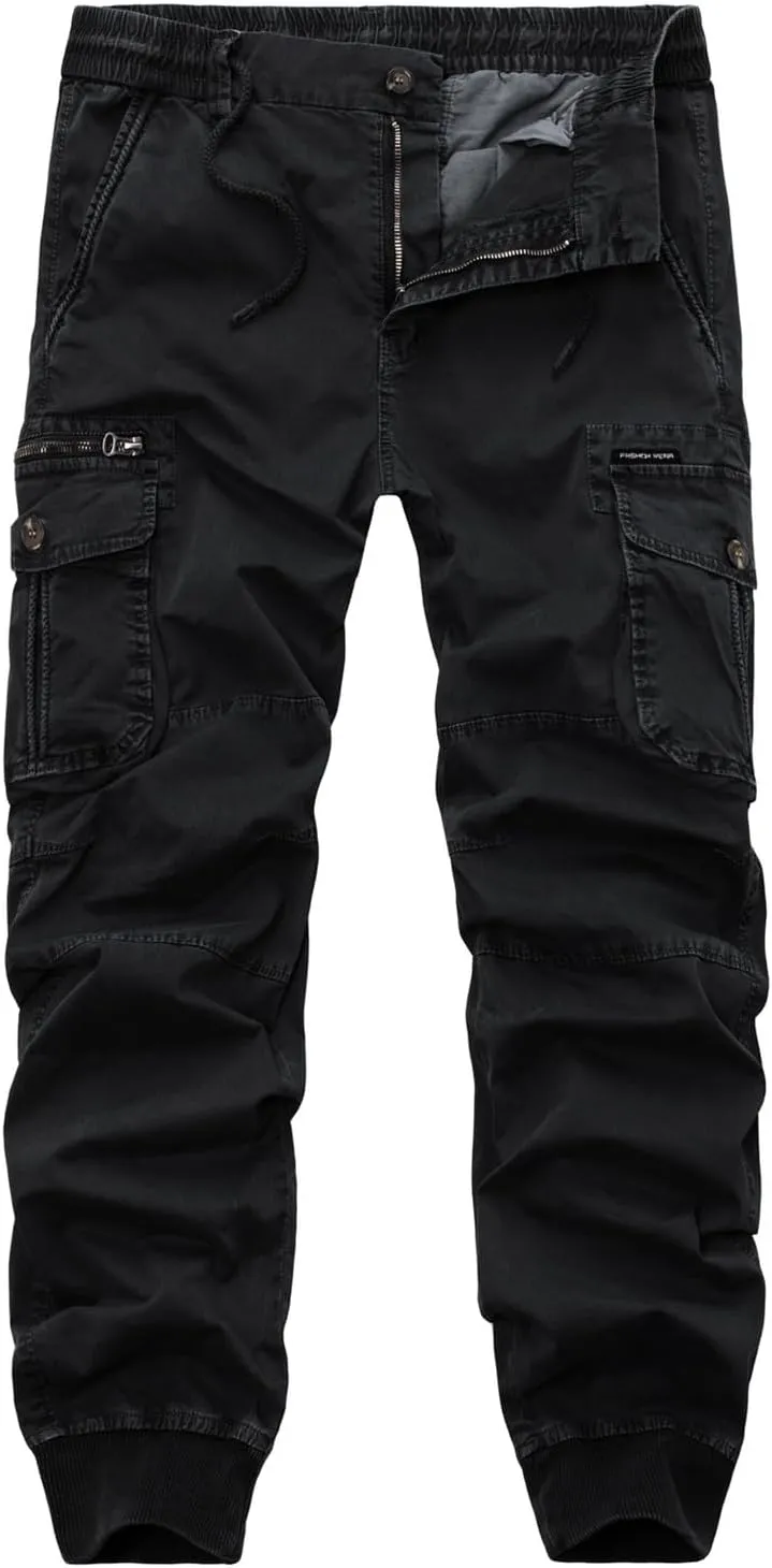 2023 Mens Fashion Cargo Pants Casual Cotton Tapered Trousers Stretch Twill Drawstring Athletic Joggers Sweatpant with Pocket
