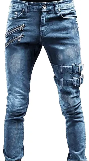 2023 Mens Stacked Jeans Slim Fit Ripped Skinny Stretch Jeans Distressed Straight Fit Denim Pants Hip Hop Trousers Streetwear