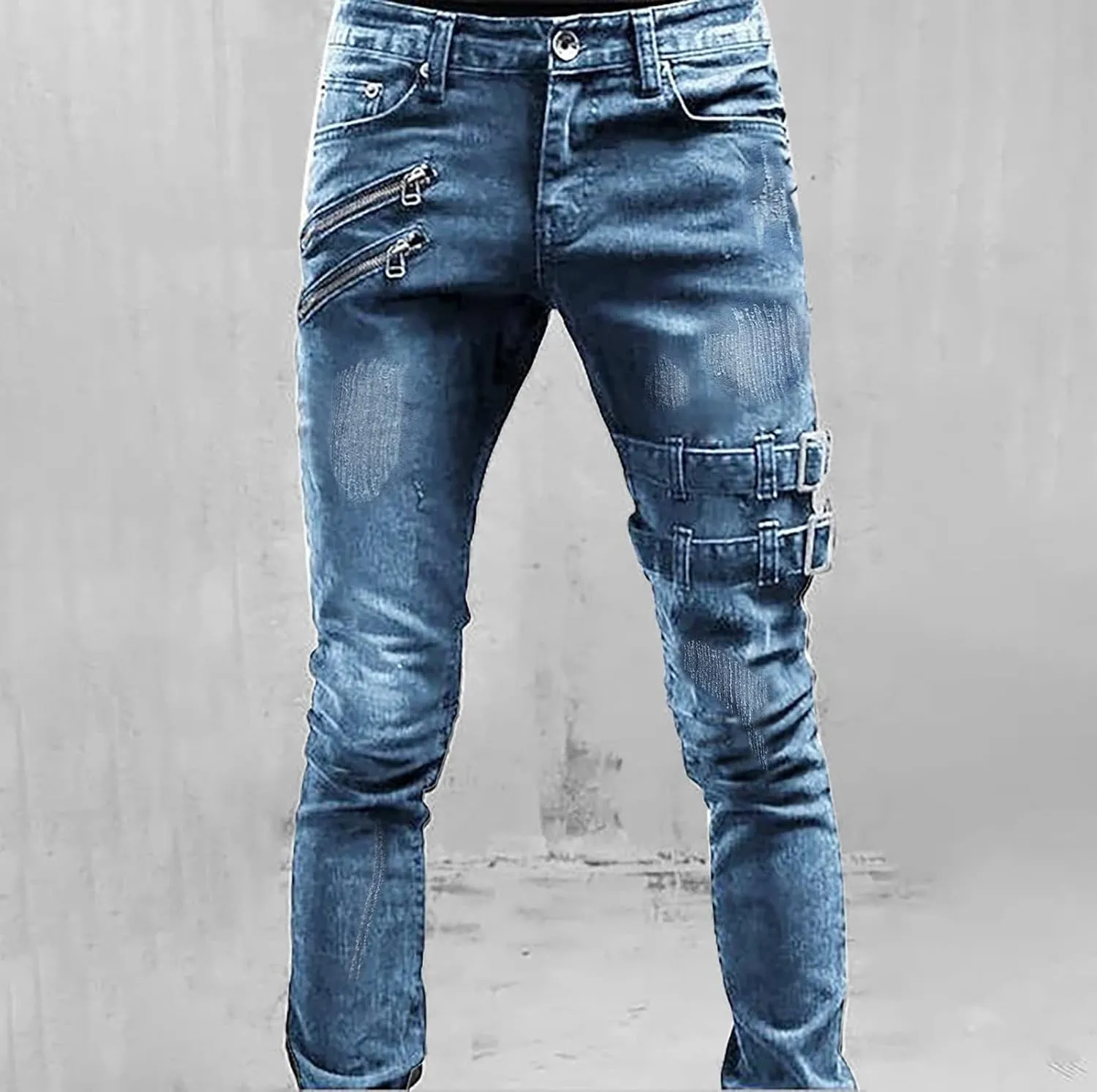 2023 Mens Stacked Jeans Slim Fit Ripped Skinny Stretch Jeans Distressed Straight Fit Denim Pants Hip Hop Trousers Streetwear