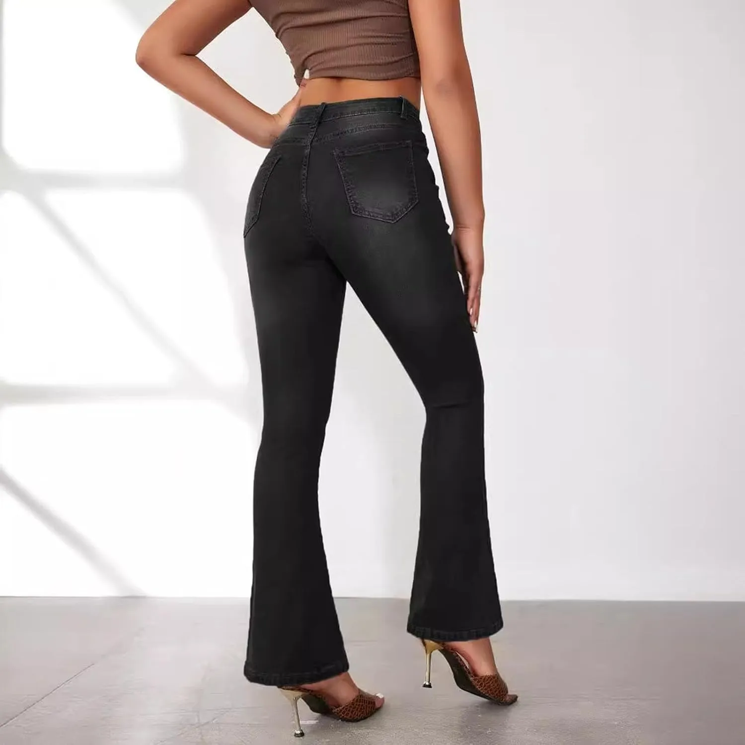 2024 Women Flare Bell Bottom Jeans High Waisted Wide Leg Bootcut Jeans Trendy Denim Pants Casual Long Trousers