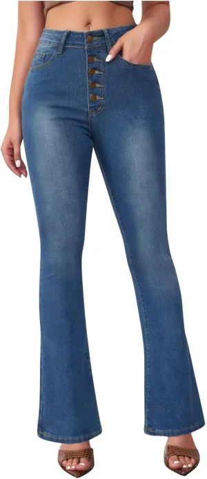 2024 Women Flare Bell Bottom Jeans High Waisted Wide Leg Bootcut Jeans Trendy Denim Pants Casual Long Trousers