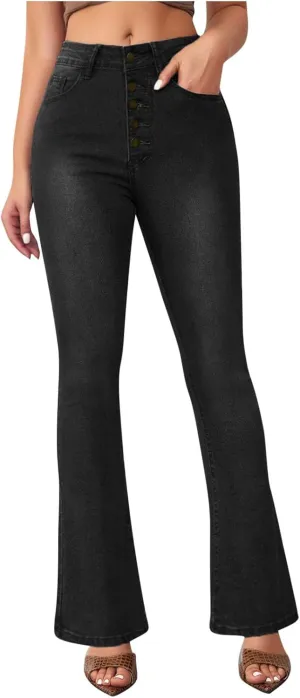 2024 Women Flare Bell Bottom Jeans High Waisted Wide Leg Bootcut Jeans Trendy Denim Pants Casual Long Trousers