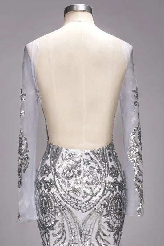 A| Bridelily ROSEMARIE | Mermaid Long Sleeves Floor Length Sequined Patterns Tulle Prom Dresses