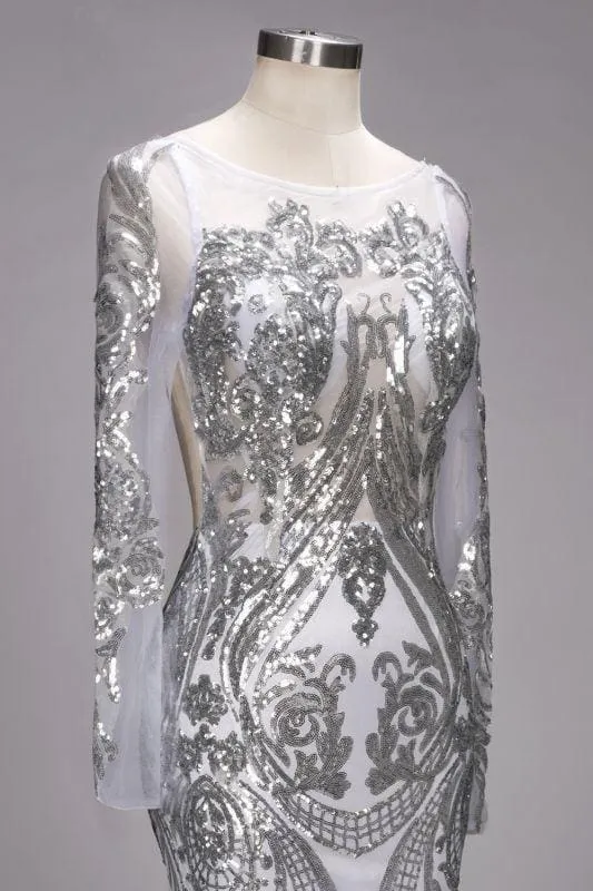 A| Bridelily ROSEMARIE | Mermaid Long Sleeves Floor Length Sequined Patterns Tulle Prom Dresses