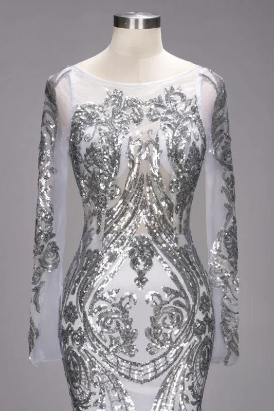 A| Bridelily ROSEMARIE | Mermaid Long Sleeves Floor Length Sequined Patterns Tulle Prom Dresses