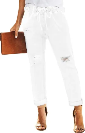 Addkaka Womens Casual Denim Jeans Pull-on Stretch Jeans Elastic Waist Jean Denim Drawstring Joggers Pants