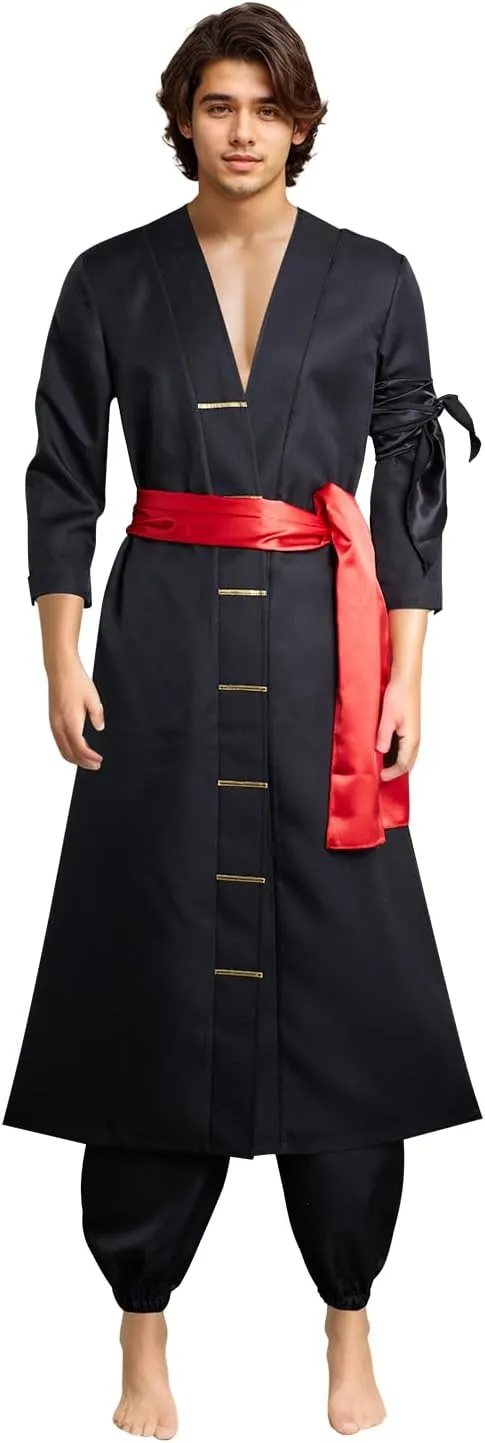 Adult Cosplay Costume Anime Kimono Robe Cloak Cape Wano Country Black Outfits Halloween Suit for Men Women