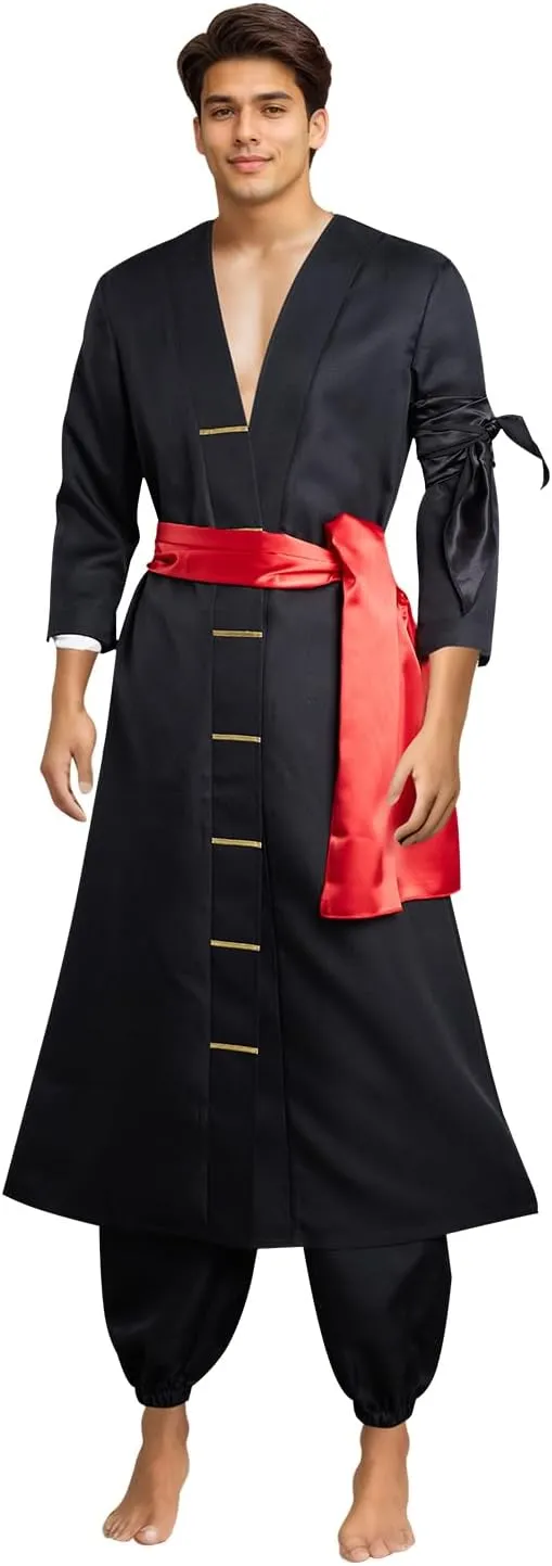 Adult Cosplay Costume Anime Kimono Robe Cloak Cape Wano Country Black Outfits Halloween Suit for Men Women
