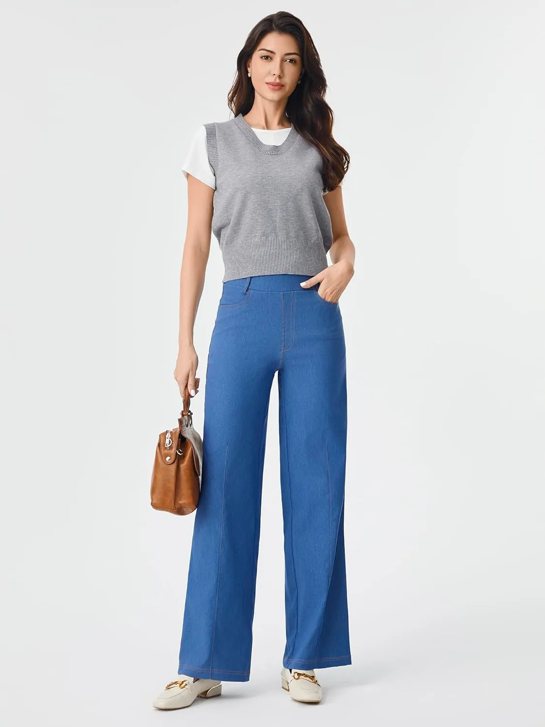 AFITNE Women's Wide Leg Jeans High Waist Pull On Jeans Trendy Loose Denim Pants with Stretchy Denim Like Material