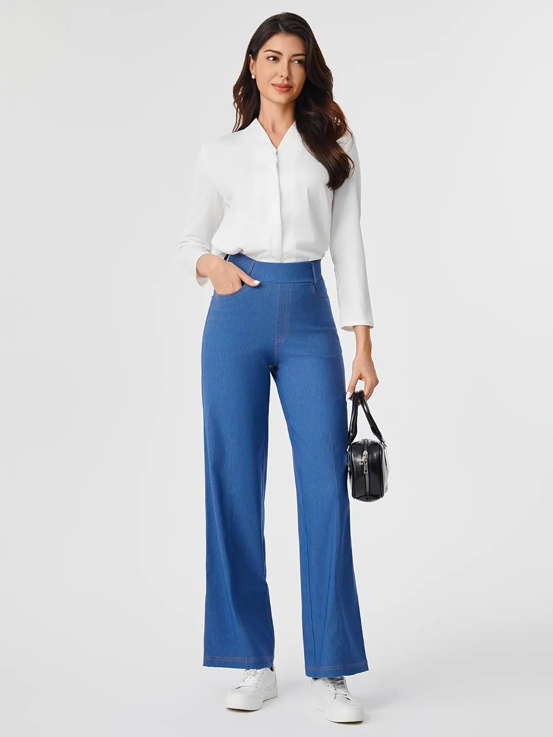 AFITNE Women's Wide Leg Jeans High Waist Pull On Jeans Trendy Loose Denim Pants with Stretchy Denim Like Material