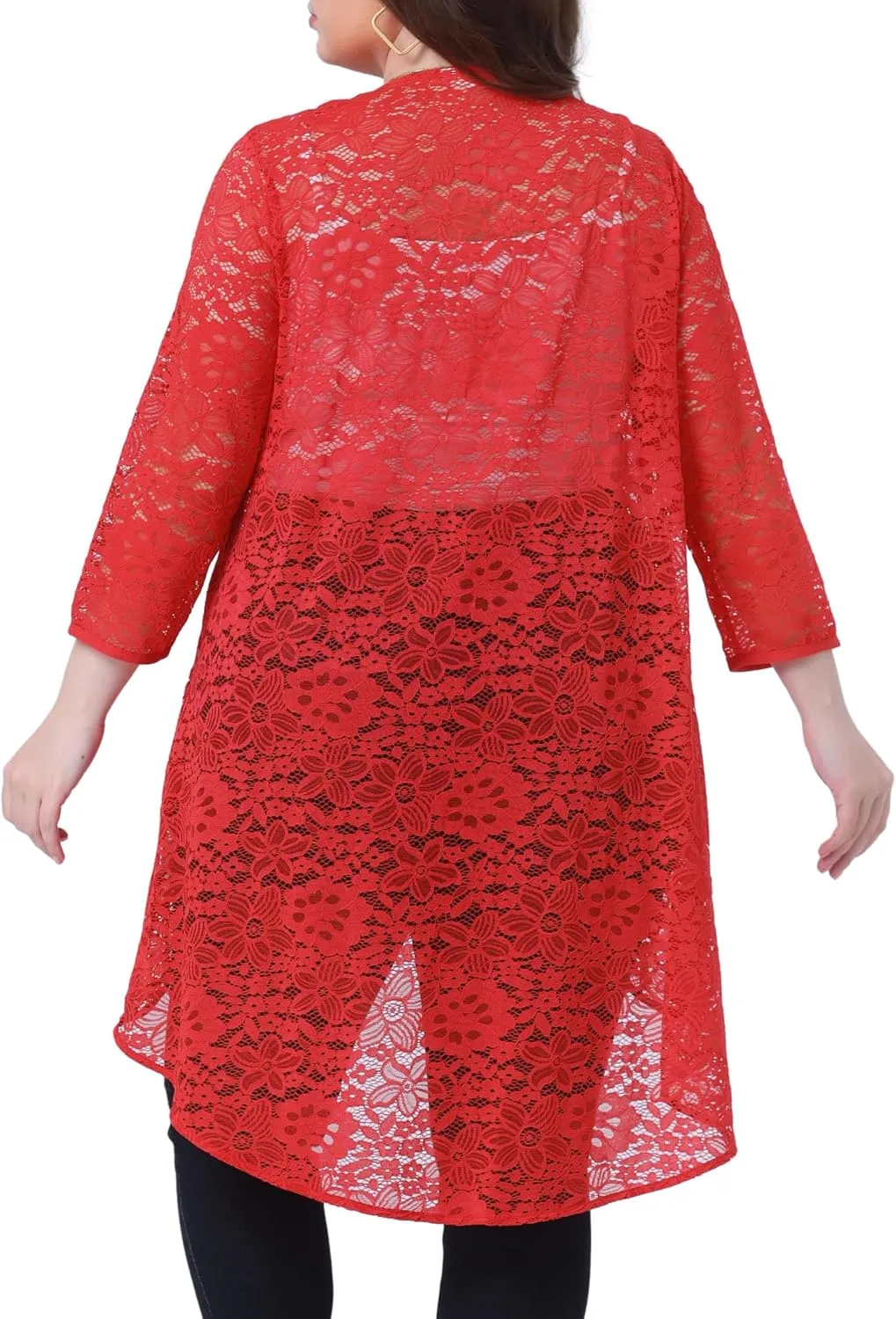 Agnes Orinda Plus Size Cardigans for Women Lightweight 3/4 Sleeve Open Front Crochet 2024 Lace Cover Up
