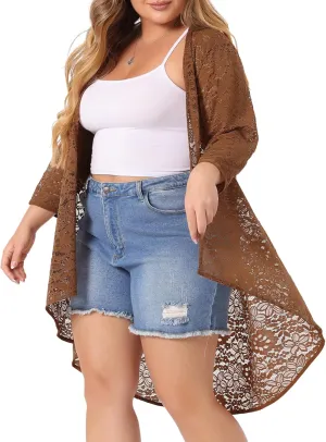 Agnes Orinda Plus Size Cardigans for Women Lightweight 3/4 Sleeve Open Front Crochet 2024 Lace Cover Up