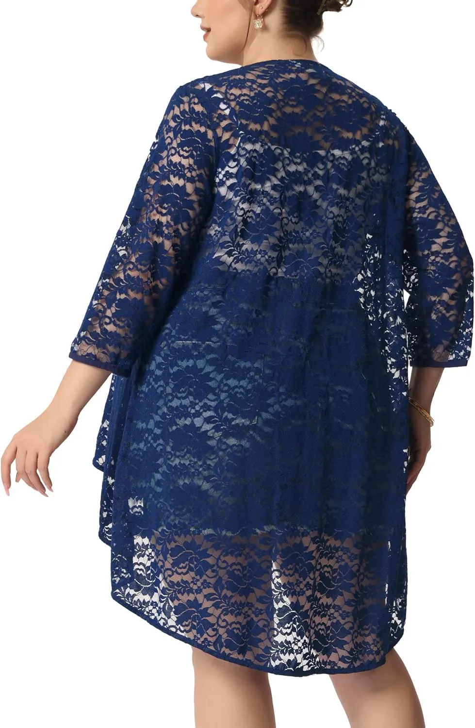 Agnes Orinda Plus Size Cardigans for Women Lightweight 3/4 Sleeve Open Front Crochet 2024 Lace Cover Up