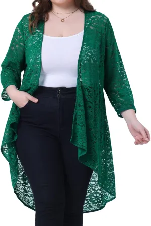 Agnes Orinda Plus Size Cardigans for Women Lightweight 3/4 Sleeve Open Front Crochet 2024 Lace Cover Up