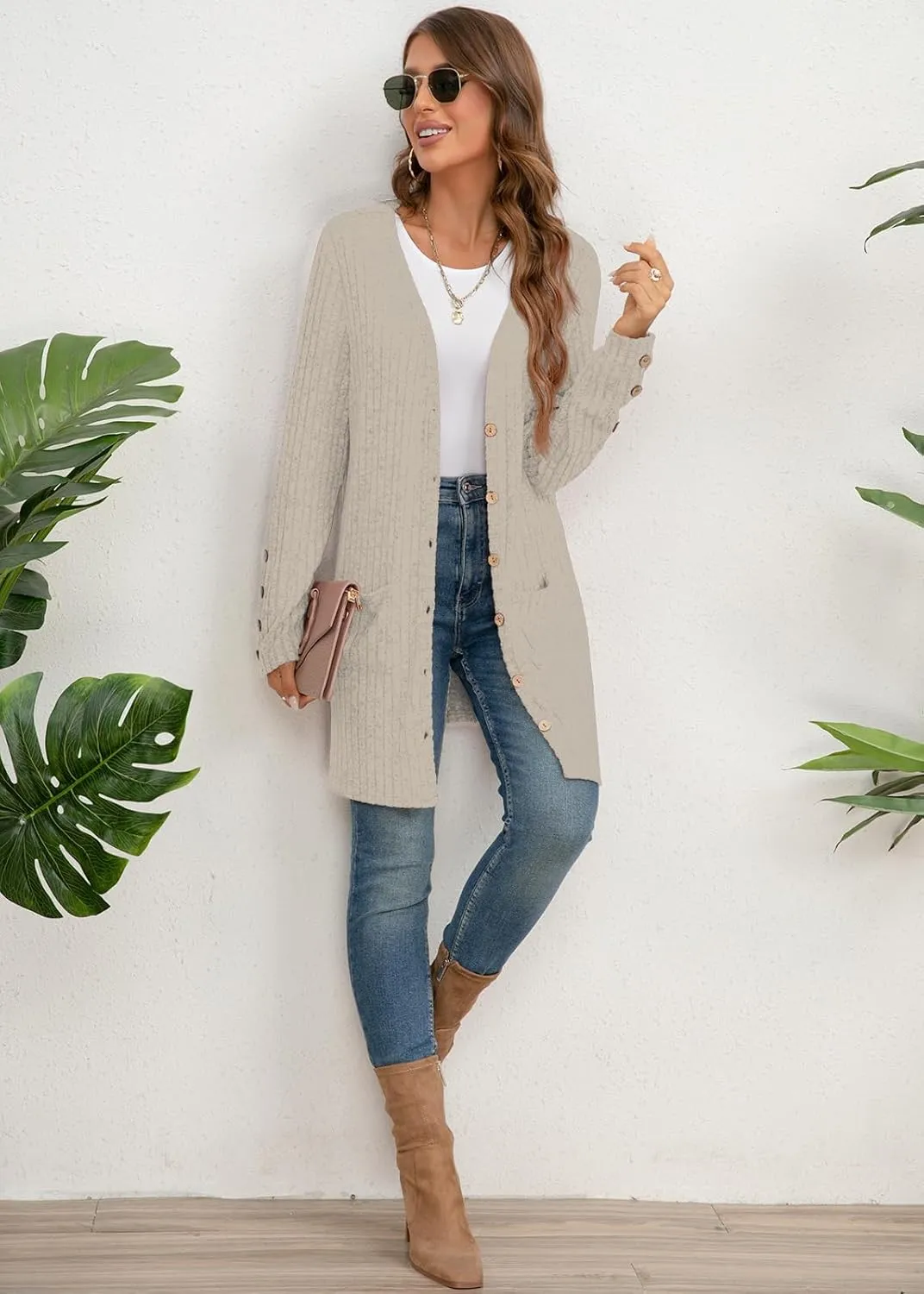 Askyes Womens Cardigan Sweater Long Sleeve Lightweight Open Front Button Closure Fall Cardigans for Women Casual with Pockets