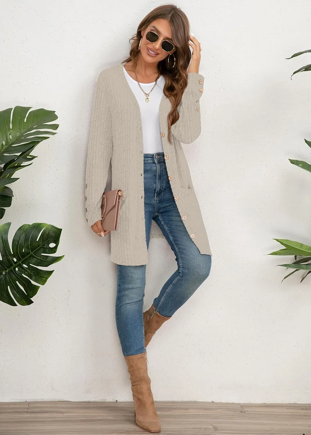 Askyes Womens Cardigan Sweater Long Sleeve Lightweight Open Front Button Closure Fall Cardigans for Women Casual with Pockets