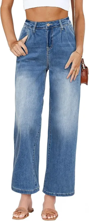 Astylish Women 2025 Wide Leg Jeans Cropped Jeans Stretchy High Waisted Baggy Loose Boyfriend Vintage Denim Pants