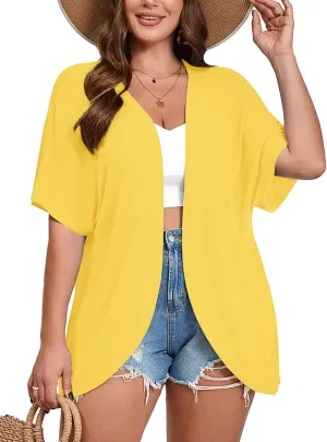 AusLook Women's Plus Size Short Sleeve Shawls and Wraps Lightweight Open Front Cardigan Cover Ups Shrugs Kimono Jacket Coat