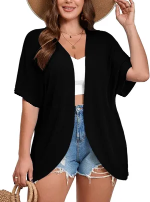 AusLook Women's Plus Size Short Sleeve Shawls and Wraps Lightweight Open Front Cardigan Cover Ups Shrugs Kimono Jacket Coat