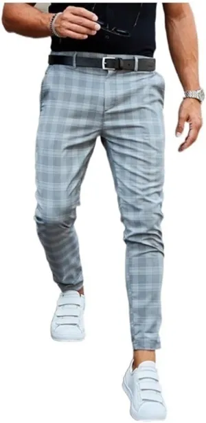 AYGJKIE Men's Chino Trousers Checked Fabric Trousers Slim fit Business Chino Trousers Straight Leg Slim Casual Trousers