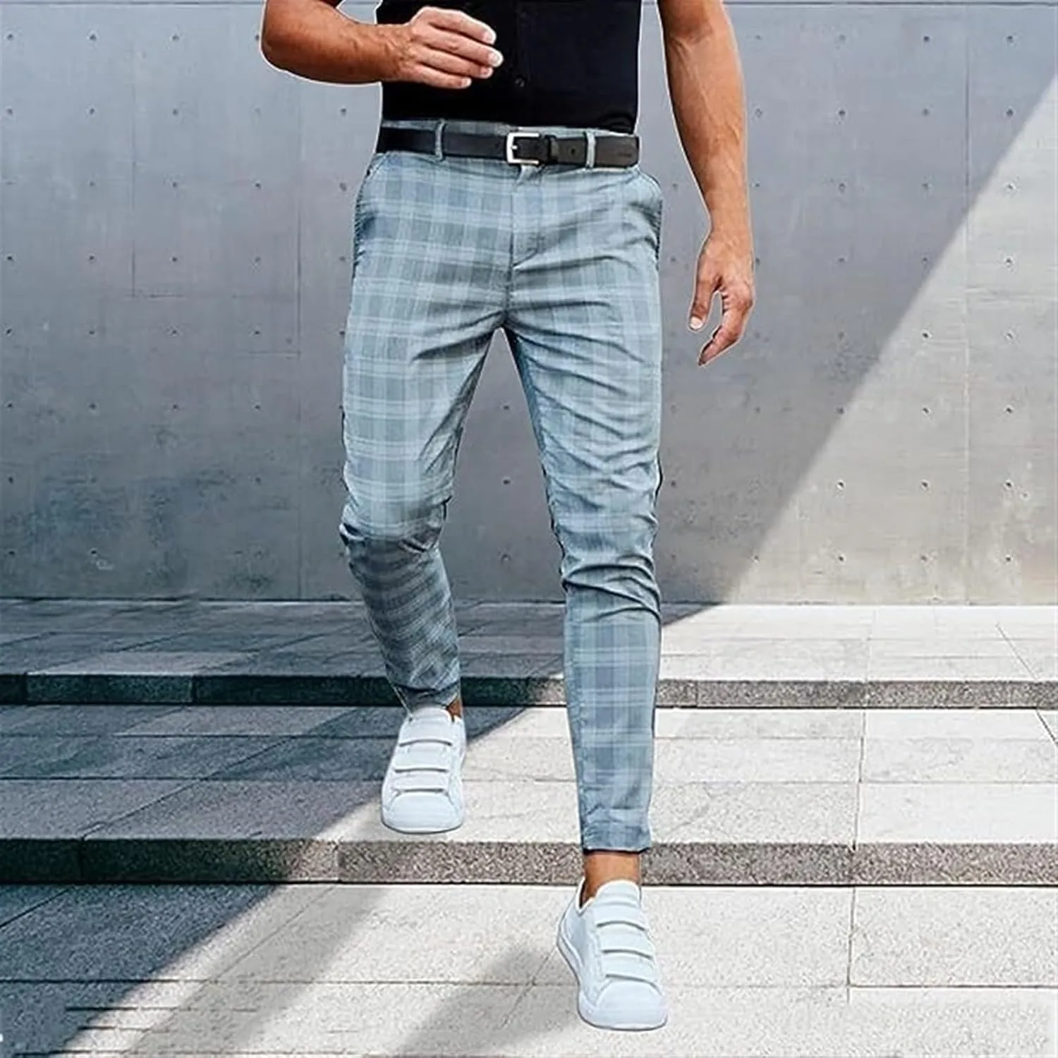 AYGJKIE Men's Chino Trousers Checked Fabric Trousers Slim fit Business Chino Trousers Straight Leg Slim Casual Trousers