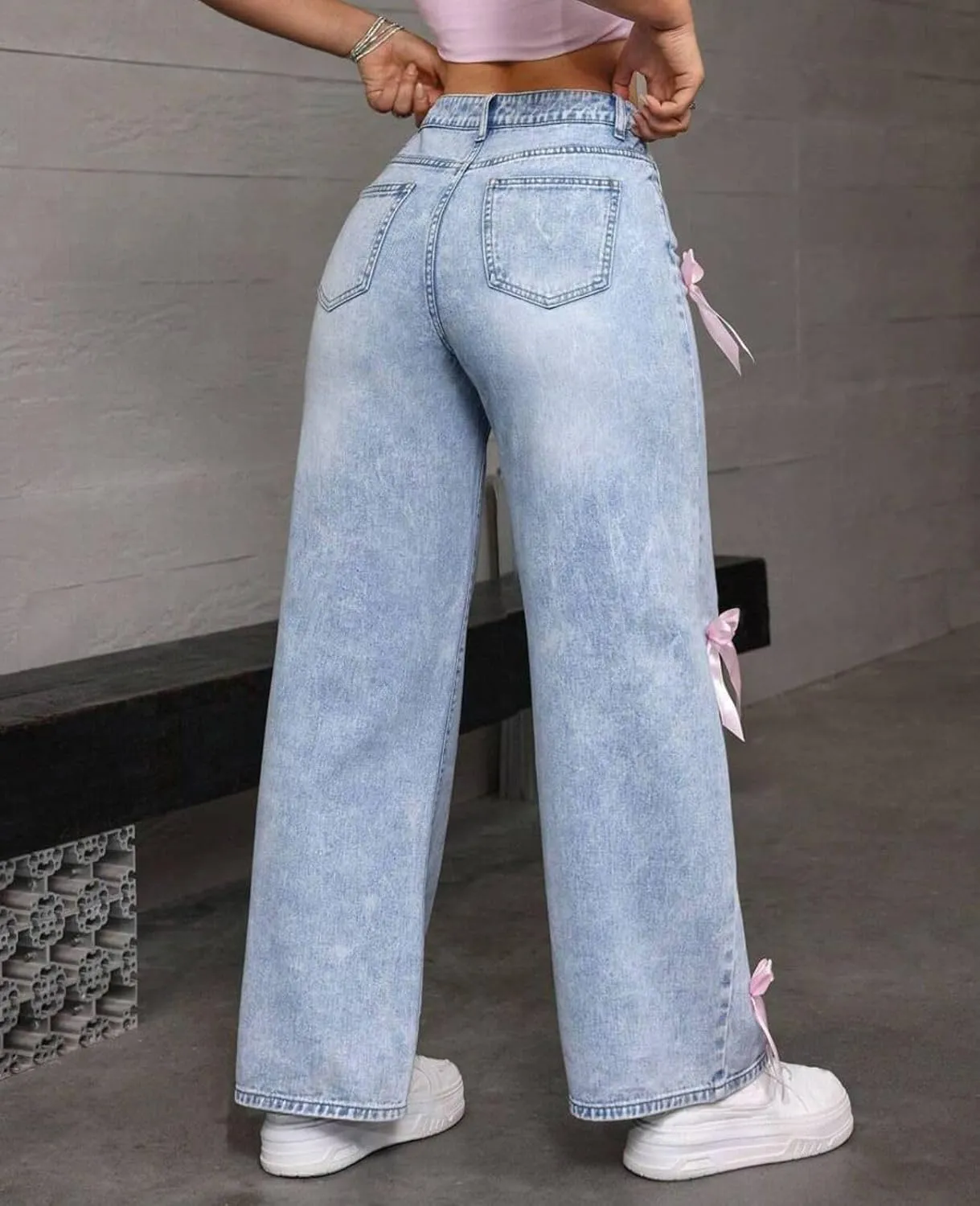 Baggy Jeans for Teen Girls Woman Bow Jeans High Waist Wide Leg Loose Pants Casual Streetwear Cute Clothes