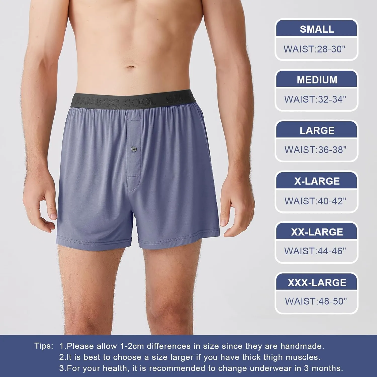 BAMBOO COOL Men's Boxer Shorts Underwear Soft Comfortable Breathable Classic Casual Loose Stretch Knit Short (3 or 5 Pack)