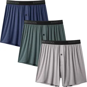 BAMBOO COOL Men's Boxer Shorts Underwear Soft Comfortable Breathable Classic Casual Loose Stretch Knit Short (3 or 5 Pack)