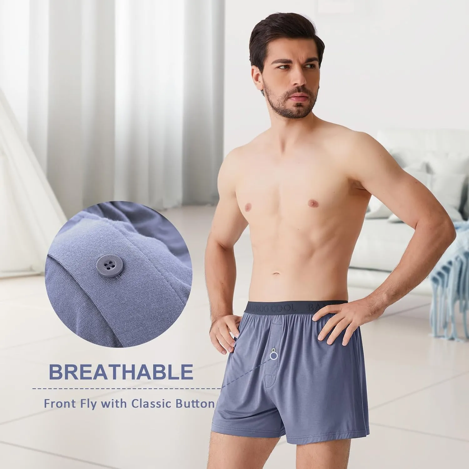 BAMBOO COOL Men's Boxer Shorts Underwear Soft Comfortable Breathable Classic Casual Loose Stretch Knit Short (3 or 5 Pack)