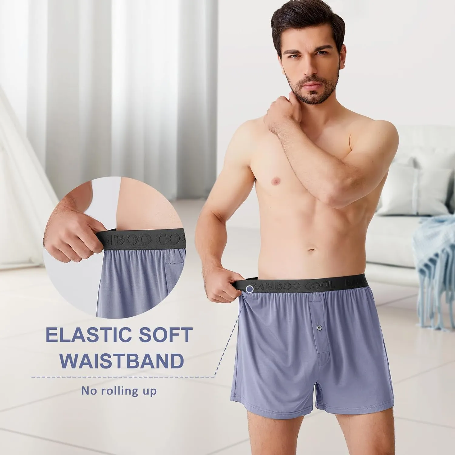 BAMBOO COOL Men's Boxer Shorts Underwear Soft Comfortable Breathable Classic Casual Loose Stretch Knit Short (3 or 5 Pack)