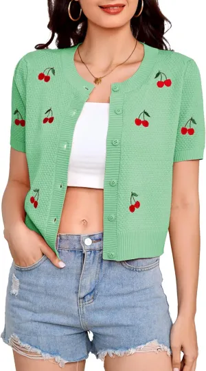Bbonlinedress Women's Summer Cardigan Sweater Cropped Short Sleeve Button Down Knit Bolero Shrugs