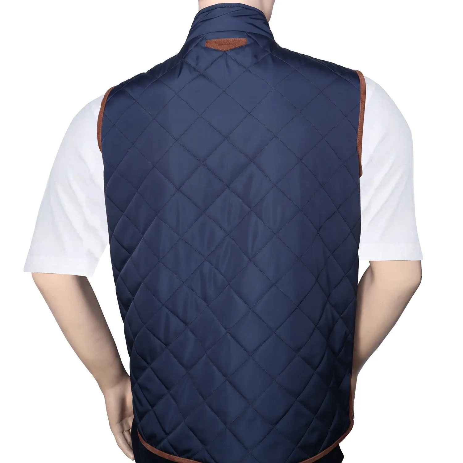 Blue Diamond Stitched Button Zip Closure Puffer Vest Jacket For Men by Brune & Bareskin