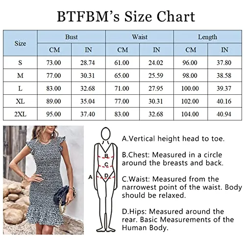 BTFBM Casual Women Ruffle Sleeves Summer Beach Dress 2023 Elegant Floral Bodycon Smoked Mini Mermaid Cocktail Short Dresses（Floral Black,Large