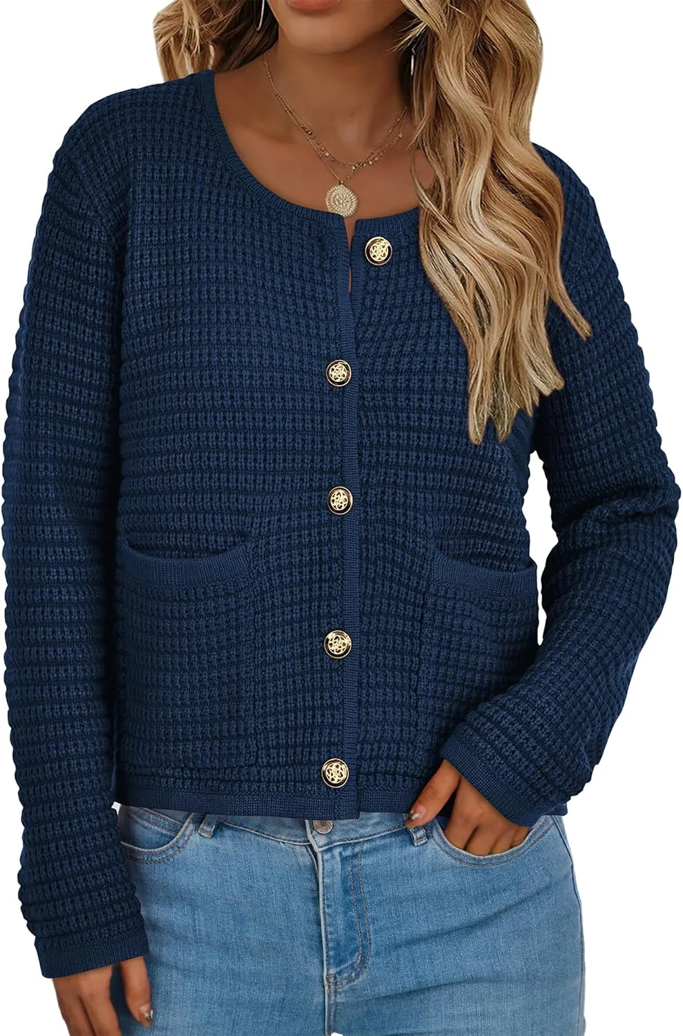BTFBM Women Cardigan Sweaters Fall Fashion 2024 Button Down Long Sleeve Chunky Knit Open Front Tweed Jacket Outerwear