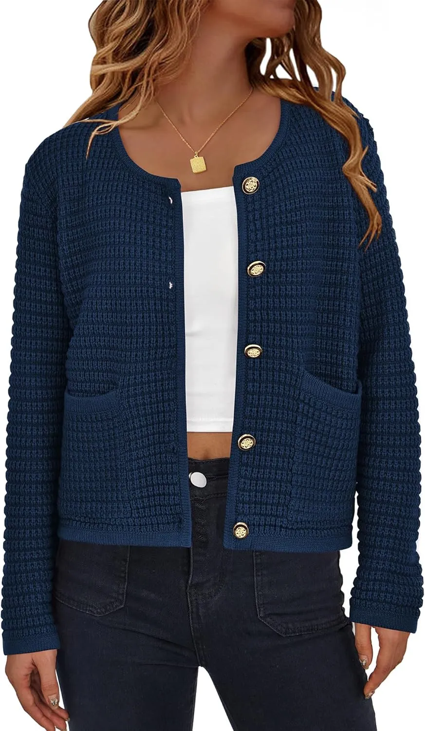 BTFBM Women Cardigan Sweaters Fall Fashion 2024 Button Down Long Sleeve Chunky Knit Open Front Tweed Jacket Outerwear