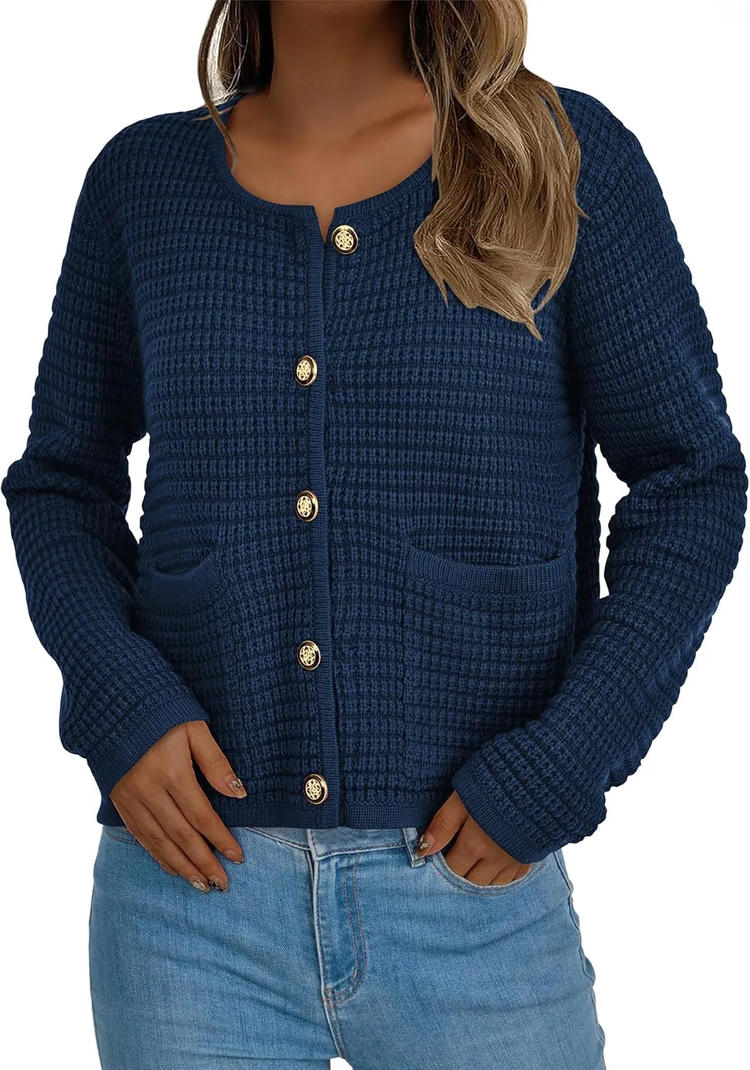 BTFBM Women Cardigan Sweaters Fall Fashion 2024 Button Down Long Sleeve Chunky Knit Open Front Tweed Jacket Outerwear