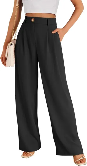 Business Casual Pants for Women Wide Leg Palazzo Trousers High Waist Straight Leg Pant Elastic Waist Work Bottoms
