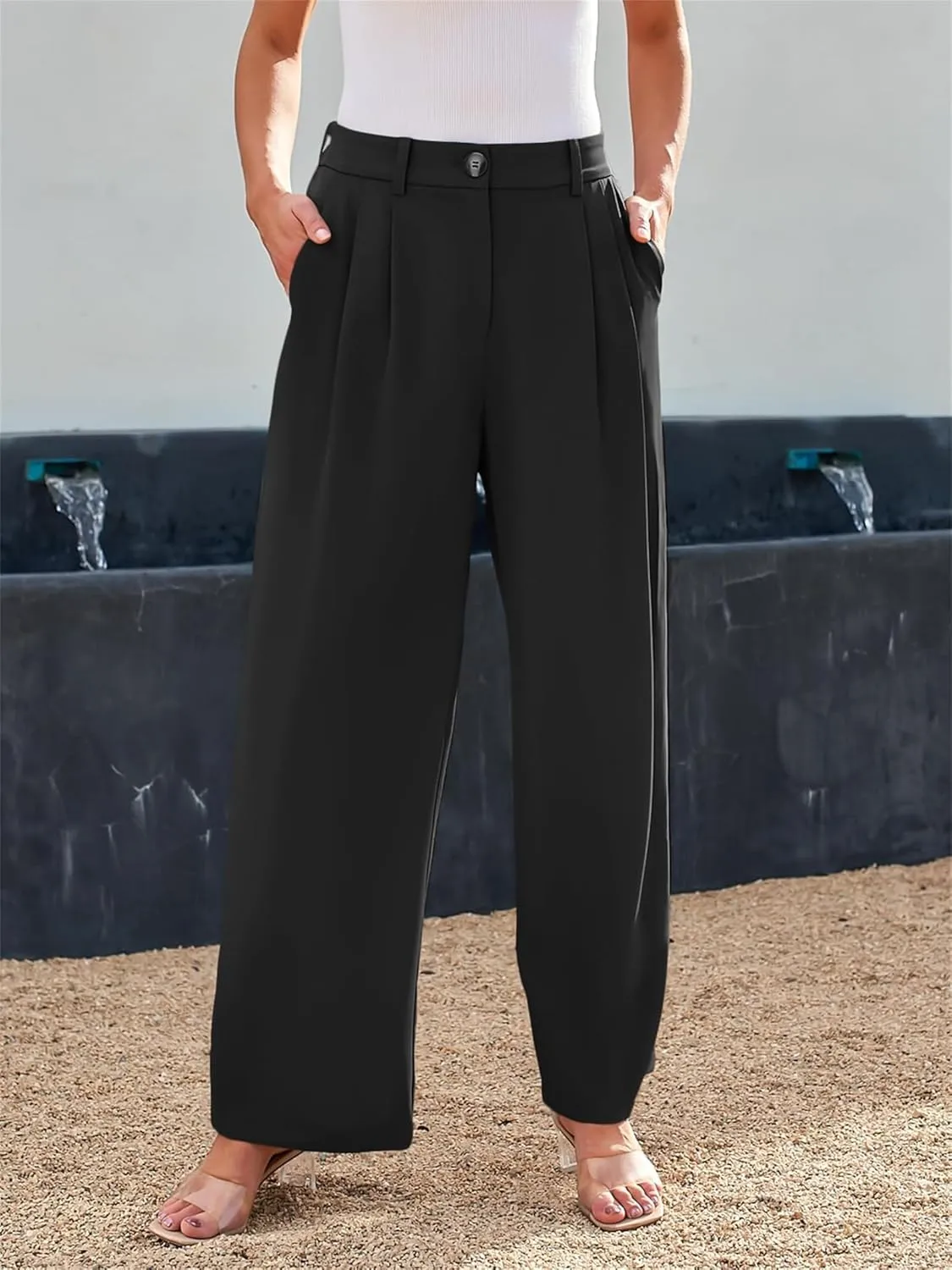 Business Casual Pants for Women Wide Leg Palazzo Trousers High Waist Straight Leg Pant Elastic Waist Work Bottoms
