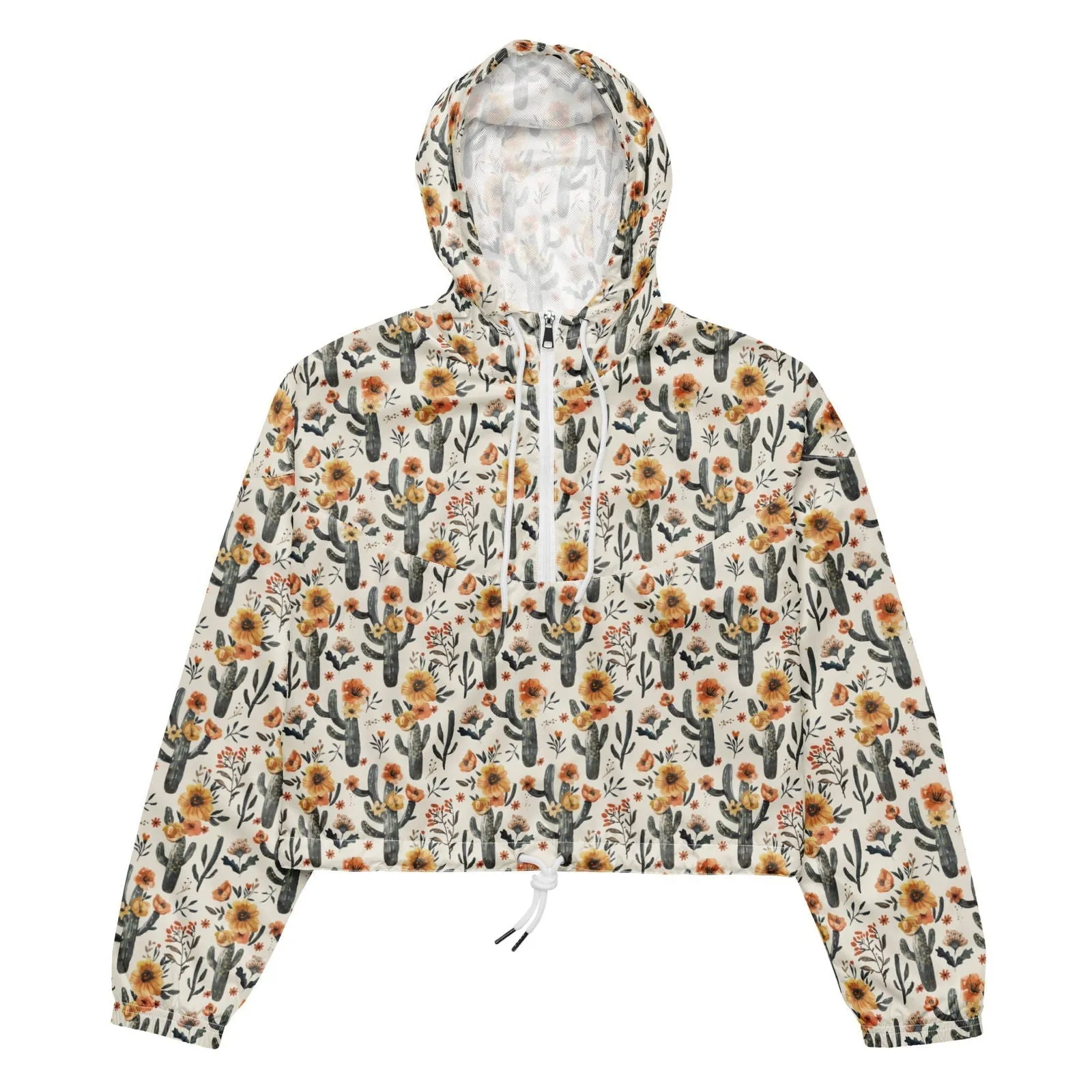 Cactus Sunflower Womens Cropped Windbreaker