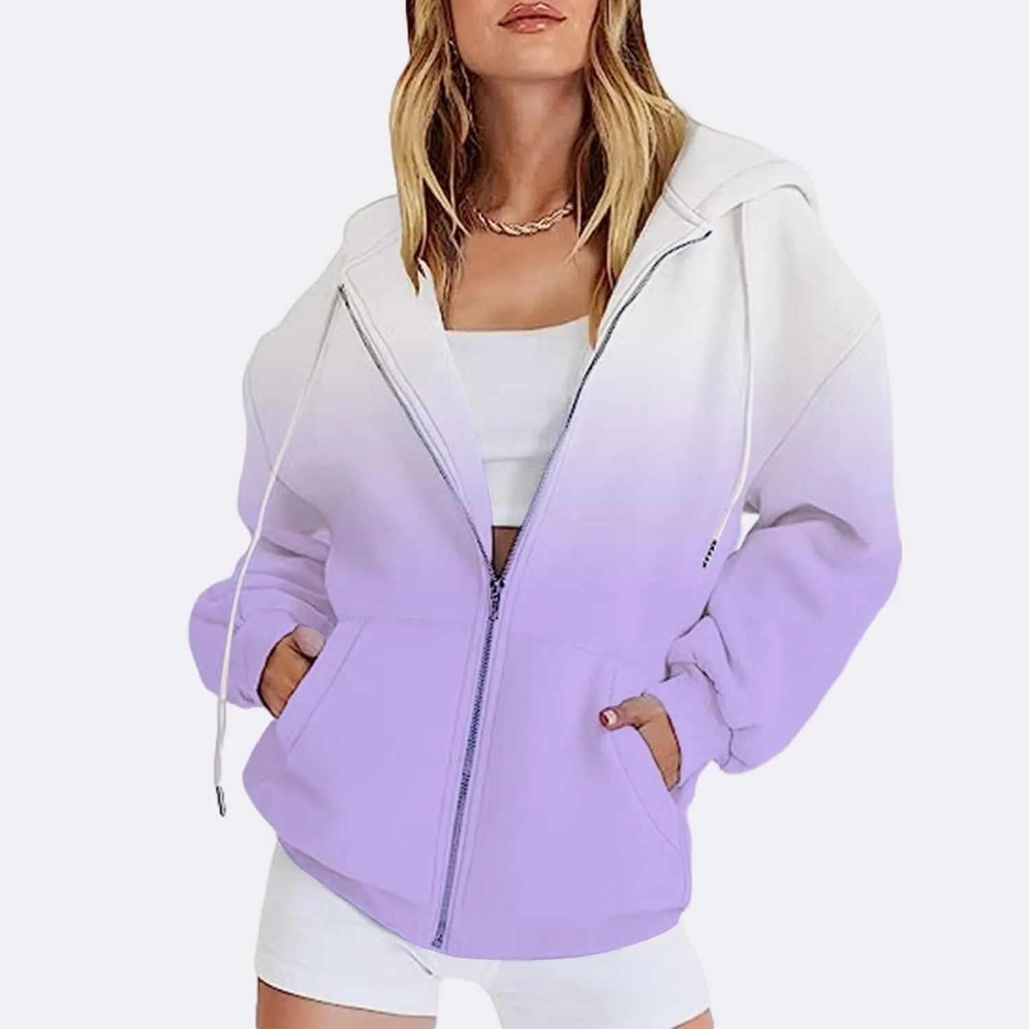 Canbebig Womens Zip Up Y2K Hoodies Long Sleeve Fall Oversized Hooded Sweatshirts Casual Loose Jacket Teen Girl Coat